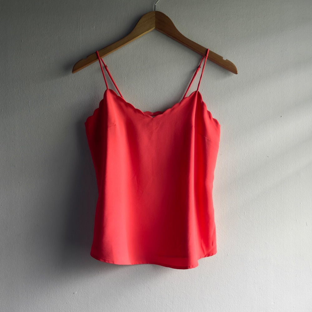 J.Crew Scalloped Camisole Tank Top Women 0 Coral Pink Adjustable Strap Coastal